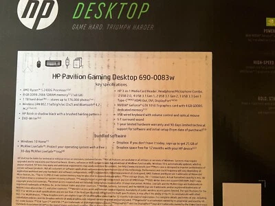 HP Pavilion 690-0083w (1TB, AMD Ryzen 5., 3.6GHz, 16GB) Gaming Desktop - NISB - Image 1 of 2