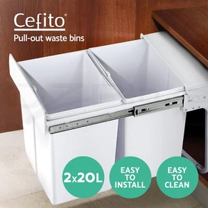 Cefito 2X20L Twin Pull Out Bin Slide Kitchen Double Dual Garbage Rubbish Basket - Picture 1 of 9