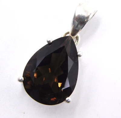 Pingente fino de prata esterlina 925 natural quartzo esfumaçado 3,80 gm tamanho 1" - Imagem 1 de 4