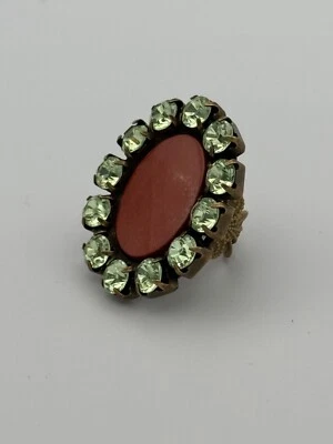 Liz Palacios Ring Red Oval Cabachon Light Green Swarovski Crystals (Adjustable) - Изображение 1 из 4