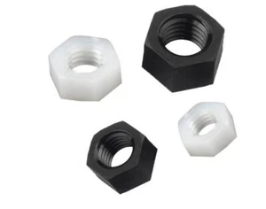 White Black Plastic Nylon Hex Nut M2 M2.5 M3 M4 M5 M6 To M12 - Picture 1 of 14