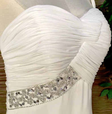 Vestido de noiva branco nevado alça única chiffon acabamento com joias tamanho 12 - Imagem 1 de 4