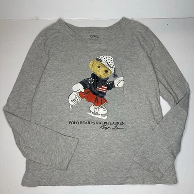 POLO Ralph Lauren Skater Bear Long Sleeve T-Shirt Size 12/14 RLP Bear Winter - Image 1 of 4