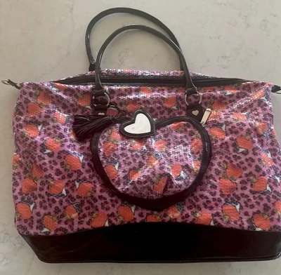 Betsey Johnson Large Y2K Glam Weekender Duffle Bag Strawberry Leopard Sequins - Image 1 of 4