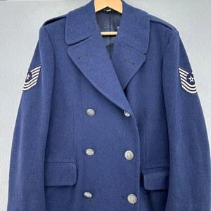 VTG 1960s US Air Force Technical Sergeant Overcoat Blue Wool Military Trench 37R - Picture 1 of 14