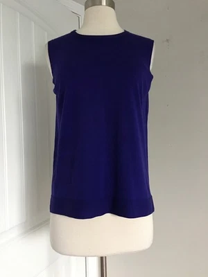 NUEVO CON ETIQUETAS $695 TOP TEJIDO HILO ITALIANO PÚRPURA SIN MANGAS ALGODÓN AKRIS IRIS TALLA US 6 Foto 1 de 4