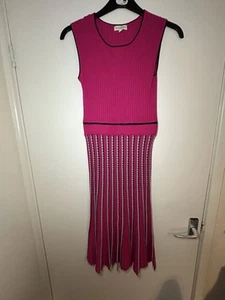 Ladies Monsoon S Pink Stripe Dress Size 12 Flattering Fit Elastic Waist Bxf - Picture 1 of 11