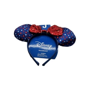 Disney Minnie Mouse Headband Red White Blue Star Ears Sequin Bow Patriotic NWT - Picture 1 of 4