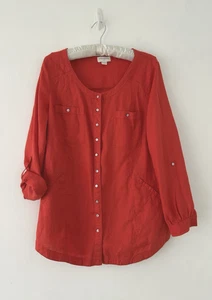 Monsoon Tunika Top Damen 100% Leinen rot mit Taschen lange Rollriegelärmel UK 14 - Bild 1 von 10