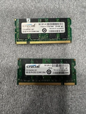 Crucial 8GB (4GBx2) 200PIN DDR2 SODIMM PC2-6400 CT51264AC800. Labtop RAM Memory - Image 1 of 2