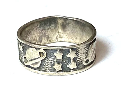 Anillo de plata esterlina Charles Winston 8 mm banda espacial estrella planeta sol tamaño 7,75 Foto 1 de 4