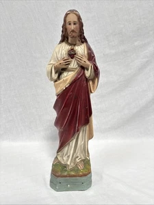Vtg Santos Statue Depicting Jesus 18 3/4” Beautifully Hand Painted - Picture 1 of 21