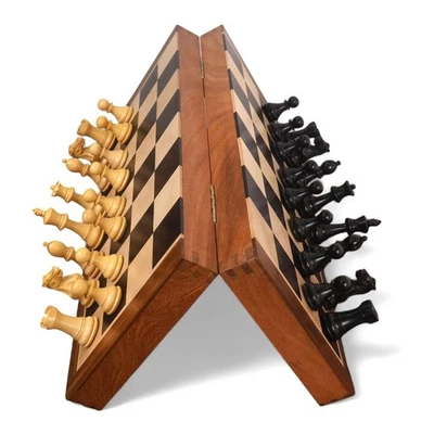 16" Premier Series Magnetic Travel Chess Set- Ebony & Maple Wood Board with Ebon - Image 1 of 4