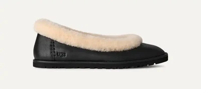 NEW Size 8W UGG Women's Zora Leather Ballet Flat Black - Image 1 of 4