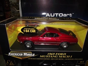 Ertl 1/18 1969 Ford Mustang mach 1 candy red w/ 1/64 NIB - Picture 1 of 1