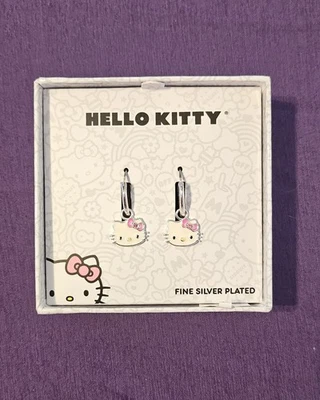 Pendientes de aro Hello Kitty enchapados en plata con dije de cristal rosa NUEVO Foto 1 de 4