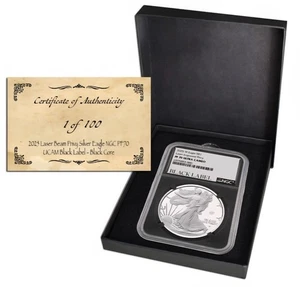 2025-W $1 SILVER EAGLE LASER BEAM PRIVY PF70 EXCLUSIVE BLACK LABEL 1 OF 100 - Picture 1 of 6