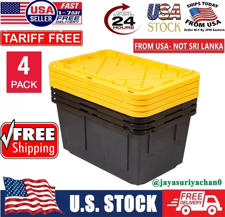 Greenmade 27 Gallon Plastic Storage Container Bin Large Box 4-Pack Black 559568