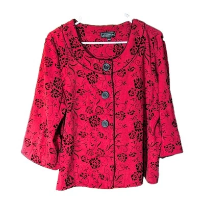 Elementz Women's L Blazer Jacket Velvet Burnout Floral Career Event - Image 1 of 4