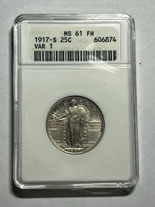 1917 S Type 1 Standing Liberty Quarter ANACS MS61 FH Old Soapbox Holder - Picture 1 of 4