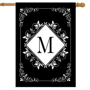 Briarwood Lane Black and White Monogram M Double-Sided House Flag - Picture 1 of 4
