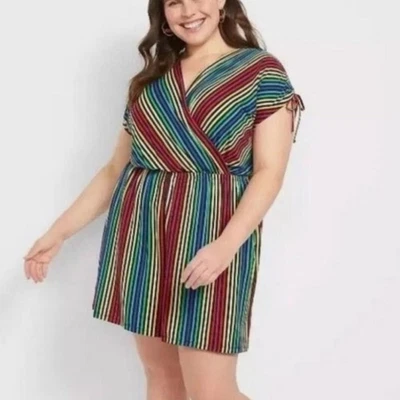 Lane Bryant l NWOT Colorful Striped Ruched Sleeve Romper 18/20 - Image 1 of 4