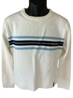 Suéter Tejido Polo Sur Juvenil XL Blanco Azul Rayas Logo Cuello Redondo Manga Larga Foto 1 de 4