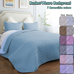 Quilted Bedspread Basket Weave Bed Throw Bedding Set | Double King Comforter Pcs - Picture 1 of 97