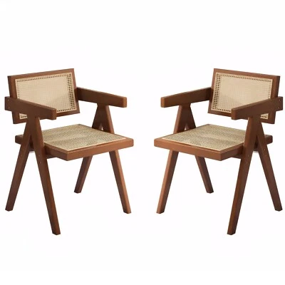 Set of 2 Kitchen Dining Chairs Rattan Accent Chair Dinner Room Wood Restaurant - Image 1 of 4