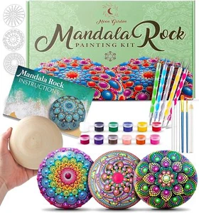 Mandala Rock Painting Kit - Mandala Dotting Tools Kit - Large Wooden Rocks for P - Picture 1 of 7