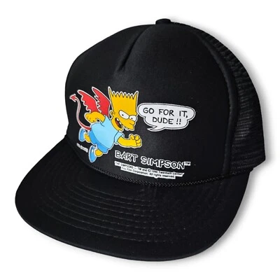 The Simpsons Devil Bart 1990 Vintage trucker hat 90s Go For It Cappello Black - Imagen 1 de 4