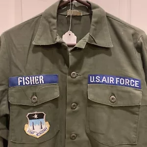VTG Military Shirt Sateen Fatigue Green US Air Force 15.5 X 35 - Picture 1 of 15