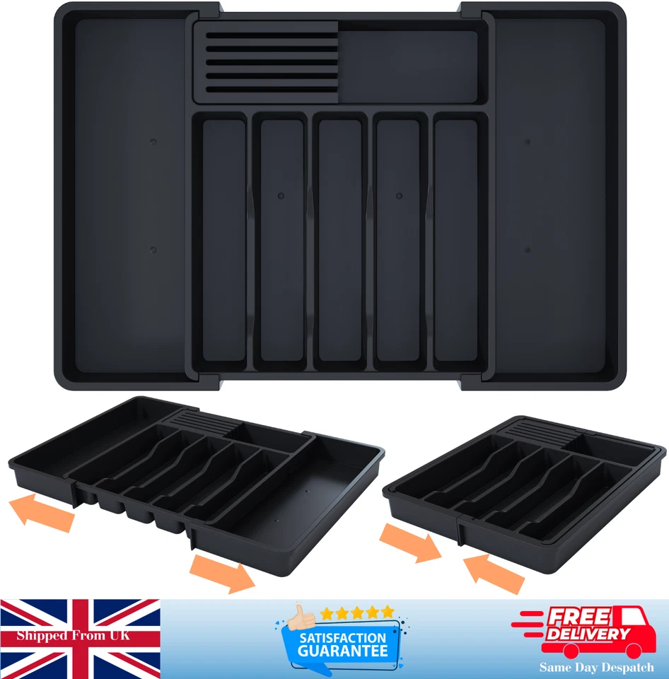 Expandable Plastic Cutlery Tray Kitchen Organiser Drawer Insert Storage Rack - Image 1 of 4