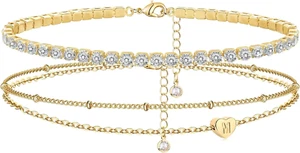 Gold Initial Bracelets for Women, 14K Gold Plated Bracelet Sets Trendy Gold Brac - Picture 1 of 12