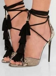 Jimmy Choo Mindy Tasseled Python Sandals Heels 38 UK 5 new - Picture 1 of 12