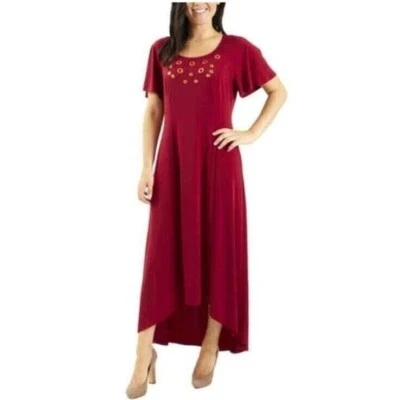 NY Collection Dress Womens 2X Red High Low Maxi Grommet Eyelet Rhubarb NWT - Image 1 of 4