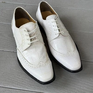 Liberty LS-747 White Crocodile Embossed Vegan Leather Oxford Wingtip Shoes 8.5 - Picture 1 of 11