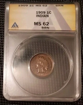 Absolutely  Beautiful! 1909-P Indian Cent Rare Tough Better Date Anacs MS 62 BRN - Image 1 of 4