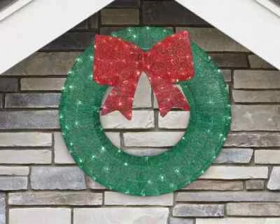 Large Glittering 3ft (91cm) Glitter String Christmas Wreath with 150 LED Lights - Image 1 of 4