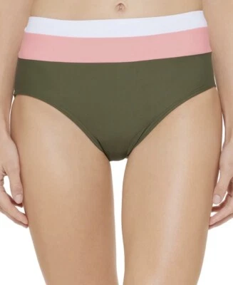 Traje de baño Dkny Colorblocked cintura alta pantalones de bikini, verde musgo, L, precio de venta sugerido por el fabricante 58 USD Foto 1 de 4
