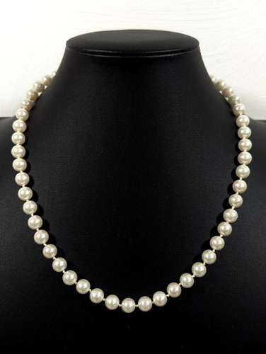 OFF WHITE Collana vintage vetro bianco sporco perle finte 8 mm annodata sposa classica 19"