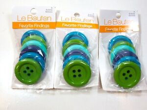 Blue and Green Buttons x 18 Pieces, Le Bouton, 3 Bags, 1 1/4 " Big Ocean, 1106