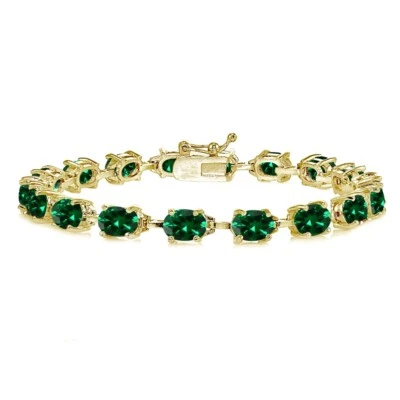 Gold Tone over Silver Simulated Emerald 7x5mm Oval Classic Tennis Bracelet - Image 1 of 3