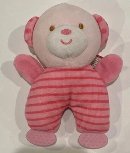 Linzy Toy Pink Stripe Teddy Bear Rattle Plush Stuffed Baby Teether - Picture 1 of 3