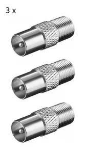 3x F-Adapter F-Buchse auf Koax-Stecker SAT TV Anschluss Kabel Sat Anlage 11395 - Bild 1 von 1
