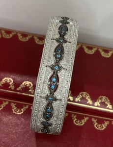Sterling Silver Diamond Tennis Antique Edwardian Deco Bangle Cuff Bracelet 6.5” - Picture 1 of 11