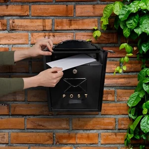 Wall Mounted Black Post Box with Lock Large Letter Mailbox Outdoor Letterbox - Picture 1 of 9