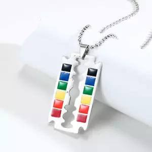 Edelstahl Halskette Halsband LGBTQ Gay Lesbian Rainbow Pride Flag Rasierklinge - Bild 1 von 2