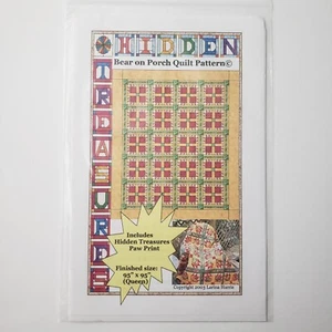 L Quilts versteckte Schätze Bär auf Veranda Quilt Muster 95"x95" zusammengesetzter Pfotenabdruck - Bild 1 von 4