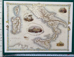 Old Antique picture map 1800s: South Italy, Naples Vesuvius Tallis: Reprint 1851 - Picture 1 of 11